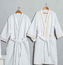 Pure cotton piped white waffle hotel bathrobe