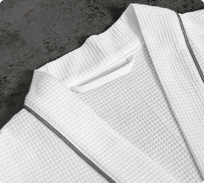 Pure cotton piped white waffle hotel bathrobe