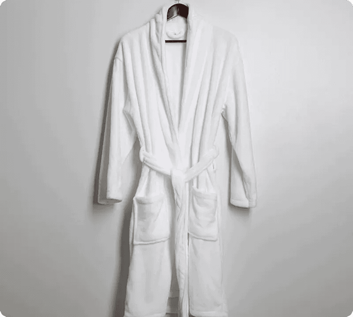White fluffy microfiber coral velvet hotel bathrobes