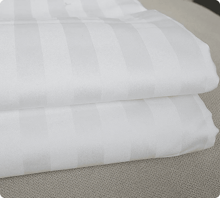 50%cotton 50% polyester 250TC satin striped white boutique hotel bed sheets supply
