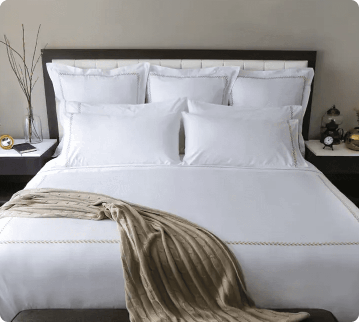 Gold leaf embroidered hotel bed linen set 80S cotton sateen 400TC